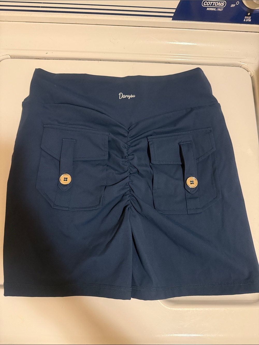 Navy Women’s Casual Shorts with Ruched Back and Button Pockets